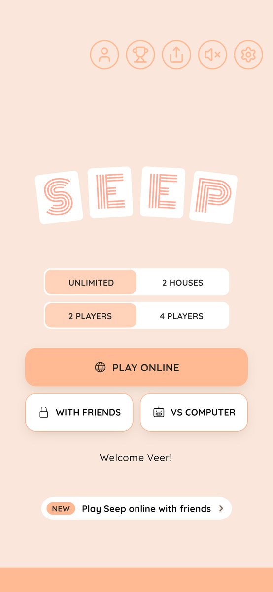 The home screen, with Play Computer, Find Players and Play Friends
